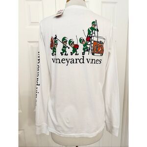 Vineyard Vines Cocktail Elves NWT Holiday Long Sleeve Women's Pocket Shirt M
